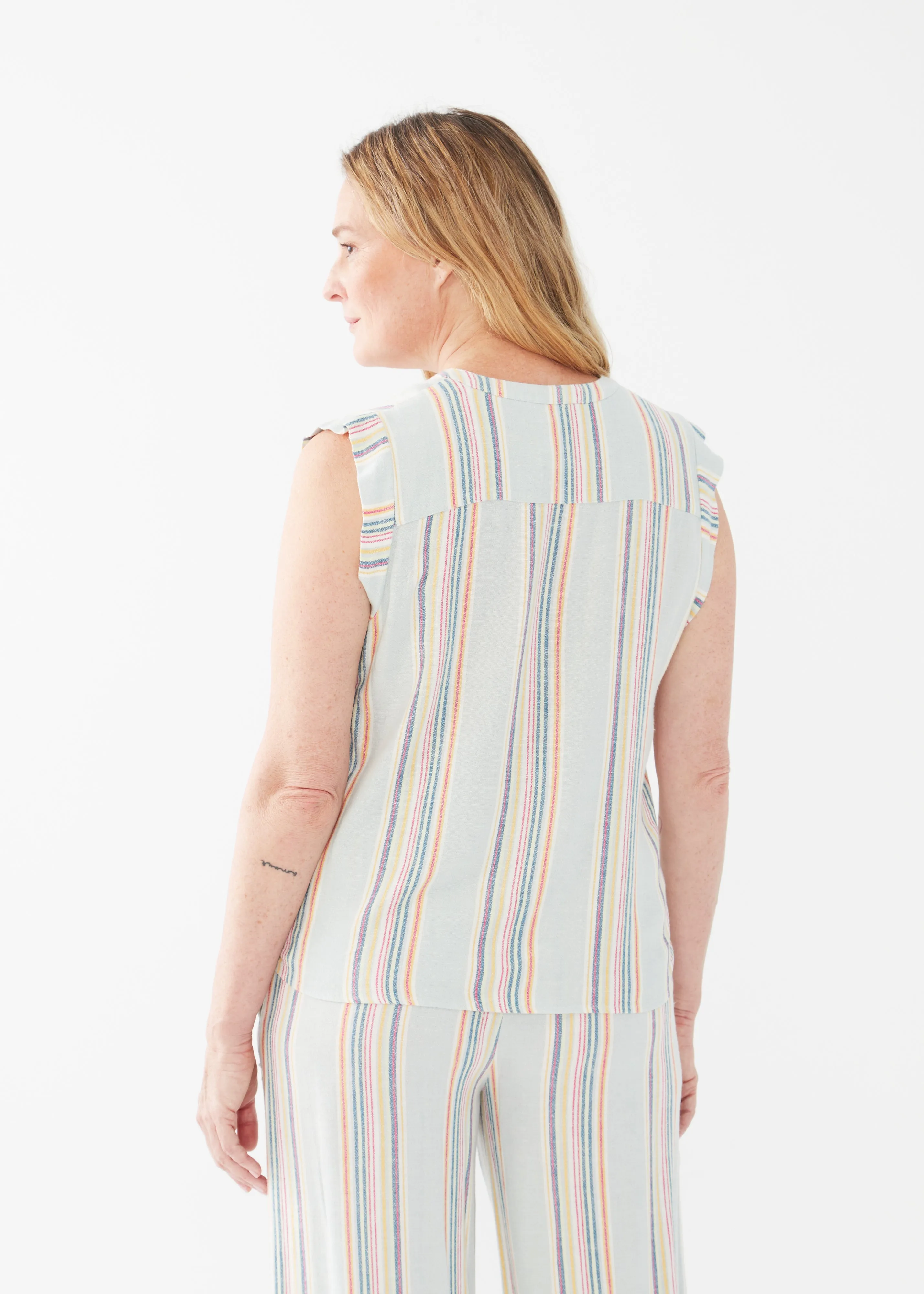 Sleeveless Linen Blend Striped Top