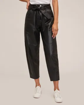 Stevie Barrel Leg Leather Pant in Black