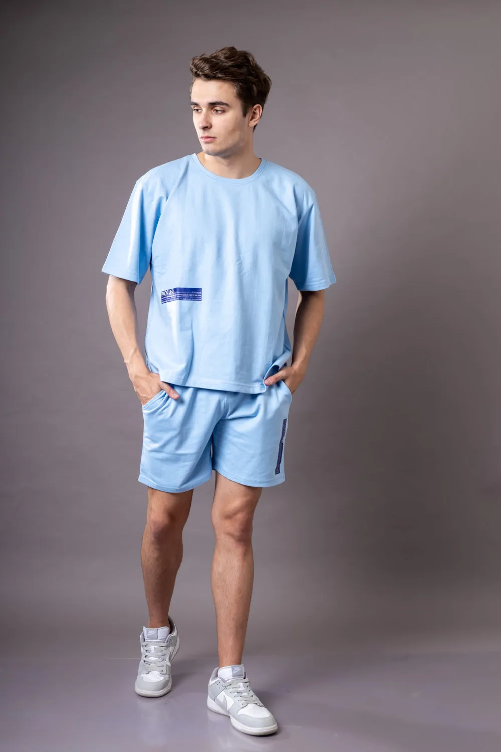 Tranquil Sky Blue  Oversized T-shirt and Shorts Co-Ord