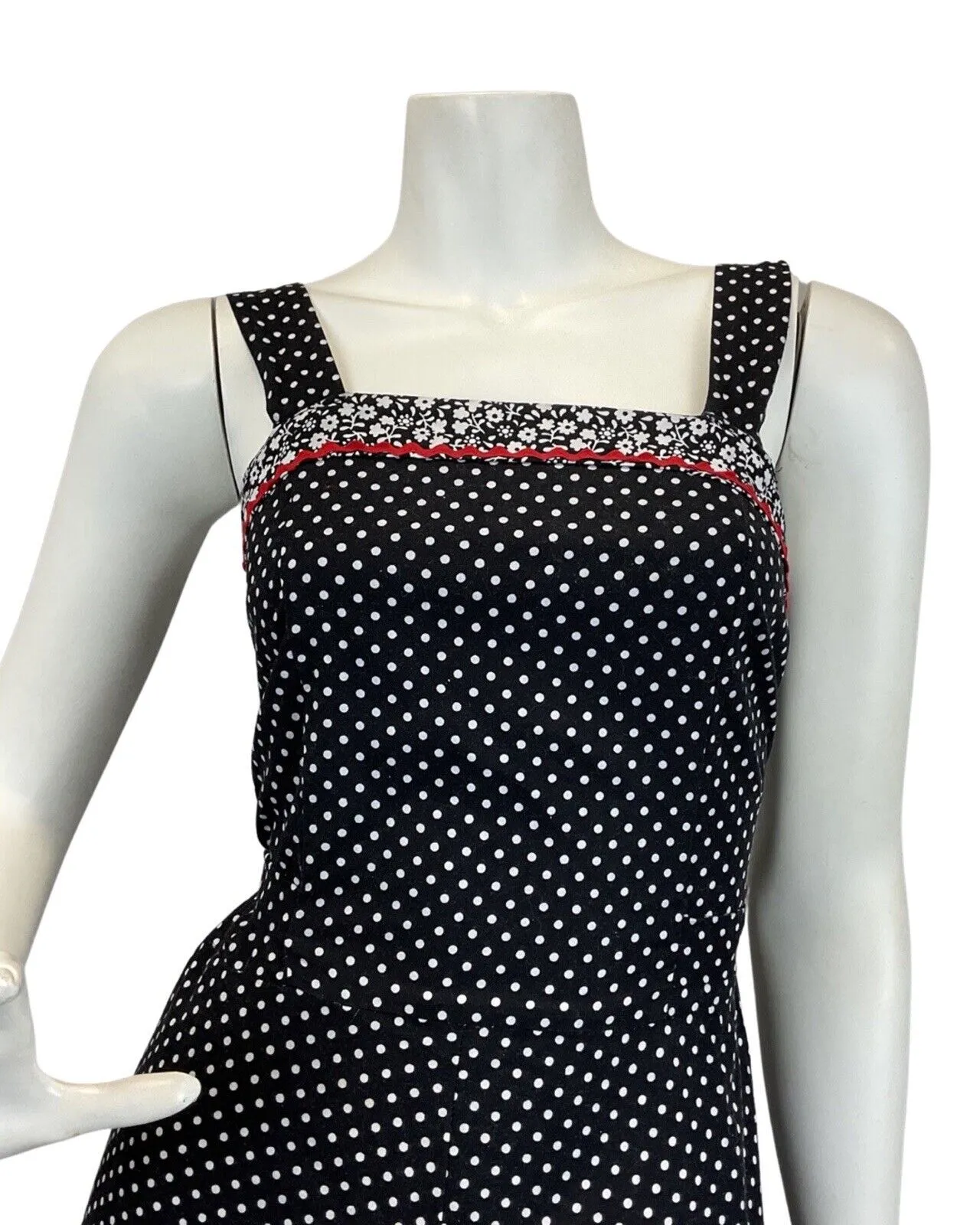 VINTAGE 60s 70s BLACK WHITE RED POLKA-DOT RIC-RAC MOD SLEEVELESS MAXI DRESS 4