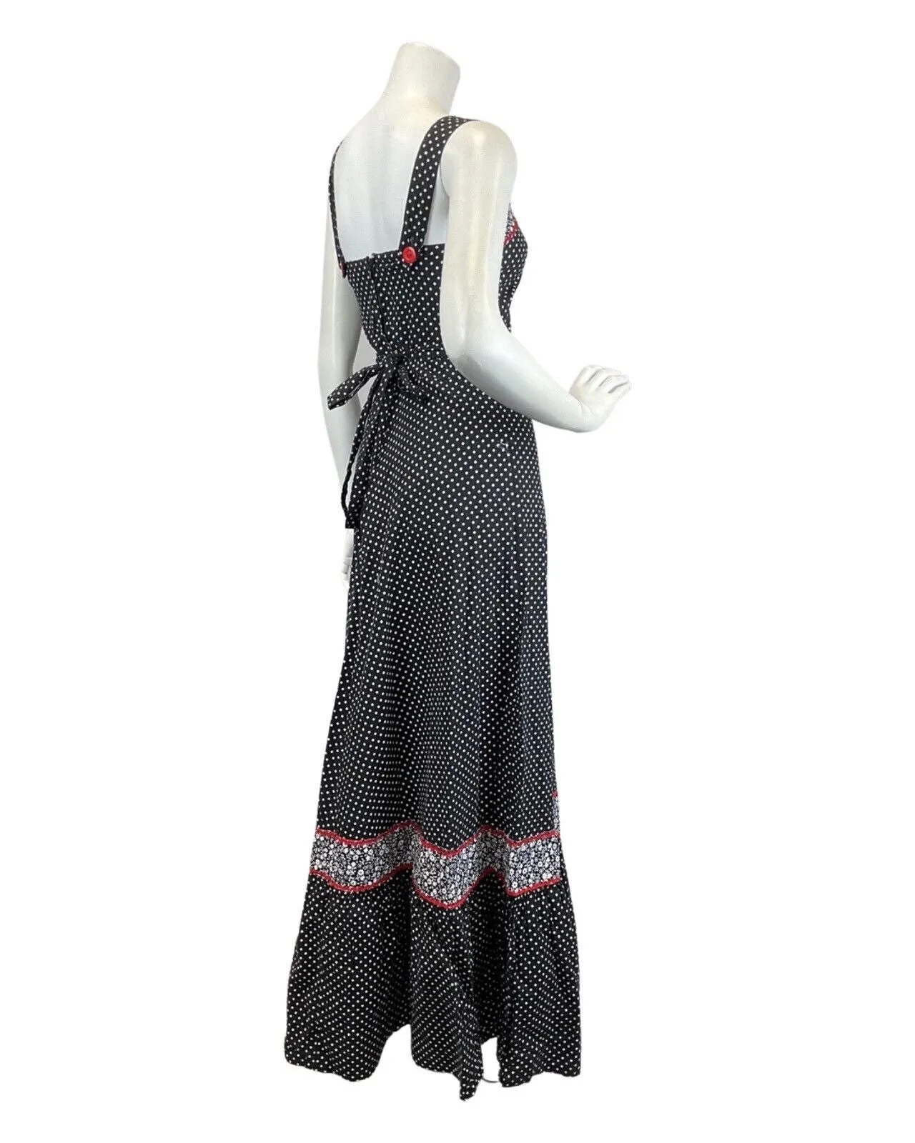 VINTAGE 60s 70s BLACK WHITE RED POLKA-DOT RIC-RAC MOD SLEEVELESS MAXI DRESS 4