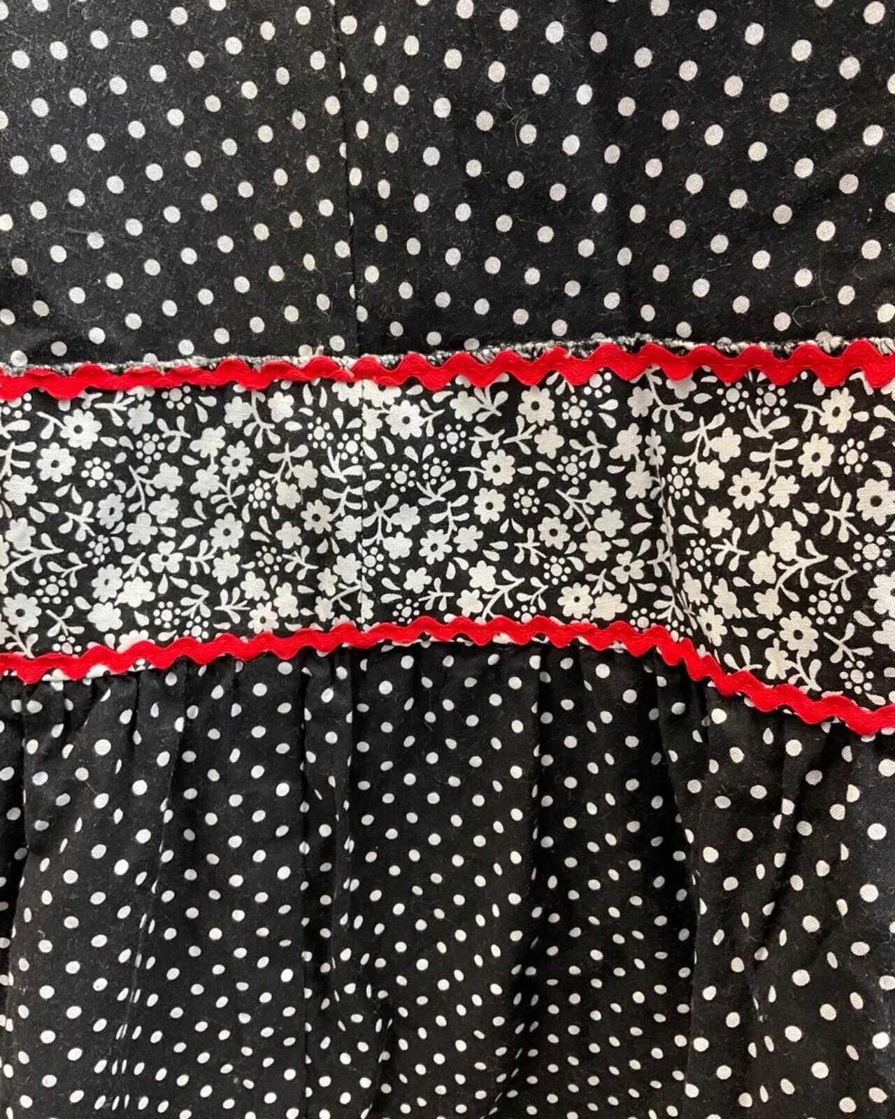 VINTAGE 60s 70s BLACK WHITE RED POLKA-DOT RIC-RAC MOD SLEEVELESS MAXI DRESS 4
